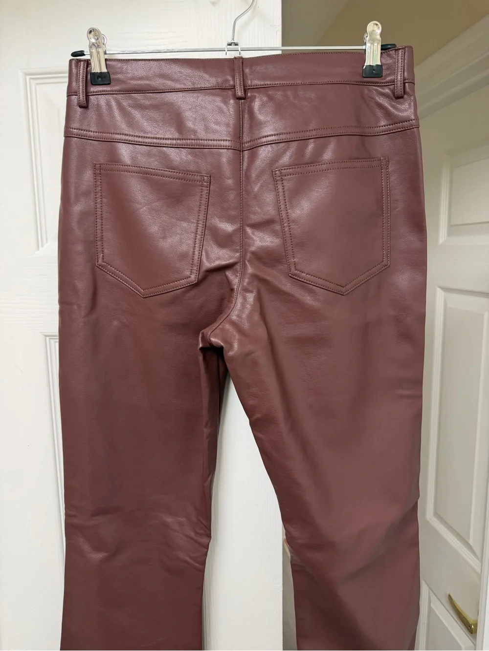 NWT By Anthropologie Faux Leather Slim Flare Pants Chocolate Size 8 - Picture 13 of 16